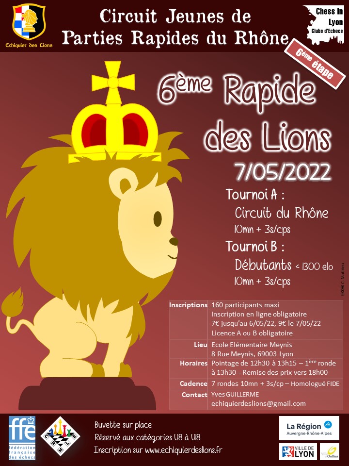 Affiche du  6ème Rapide des Lions – Circuit Jeunes de Parties Rapides du Rhône – 7 mai 2022